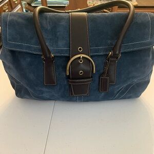 Coach Blue Suede & Black Patent, Leather ￼Handbag G042-9271